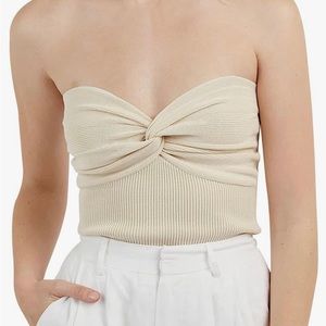 Twist knot strapless knit top